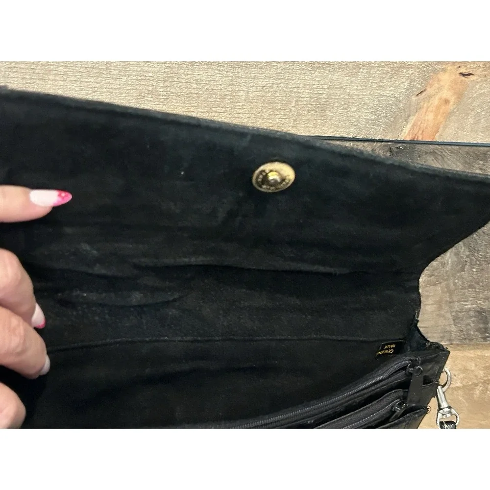 VTG‎  Large Eel Skin Clutch Crossbody Purse Black 11.5 x 7.5 In Korea 1980